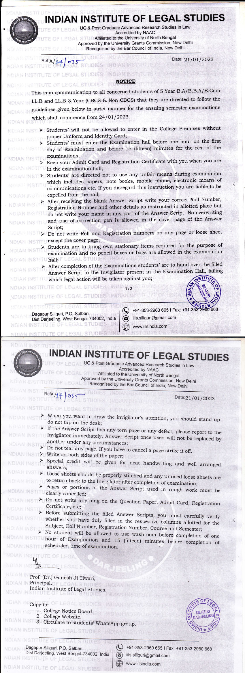 Notice for Examination Guidelines