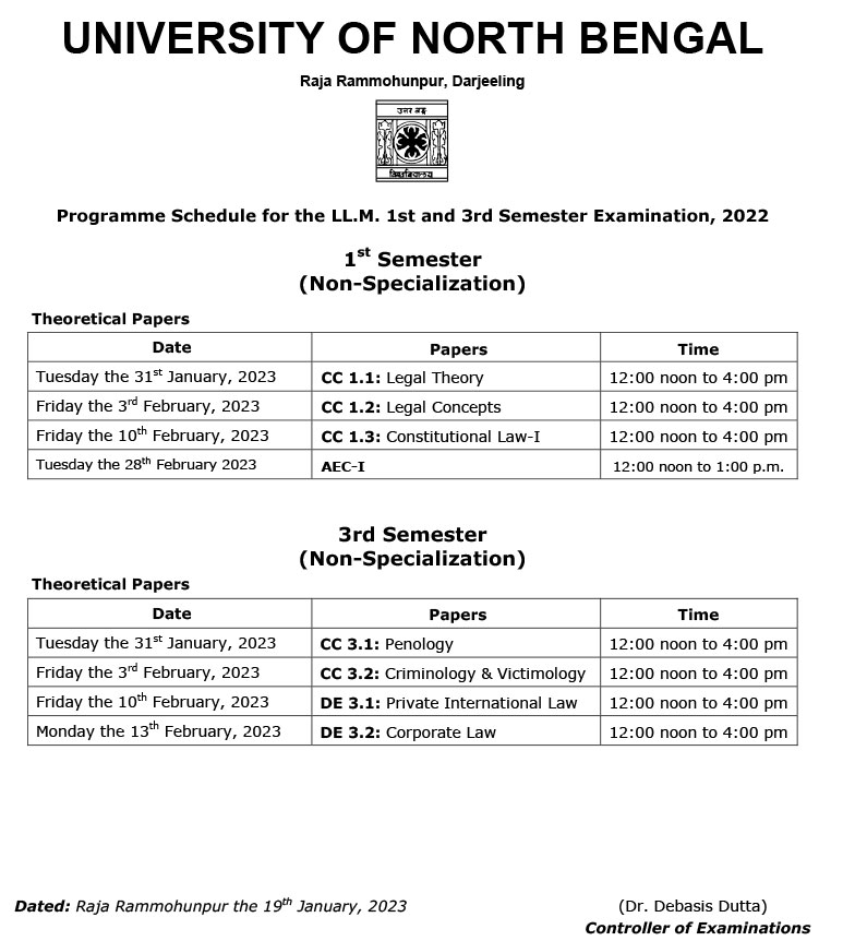 Notice for LL.M Sem-I & III Examination Program