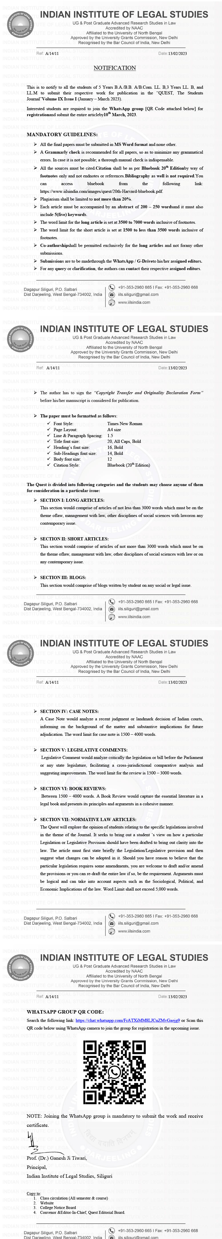 Notice for QUEST - The Student Journal