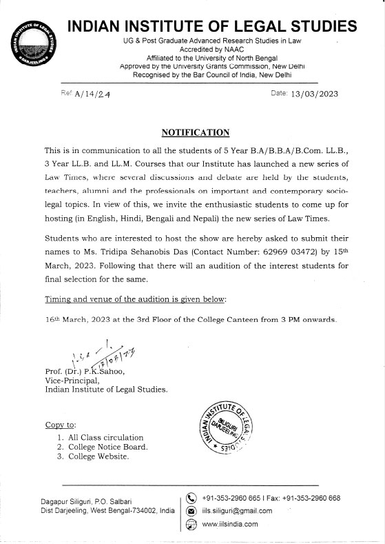 Notice for Participation in Law Times