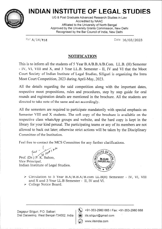 Notice for Intra Moot Court Competition