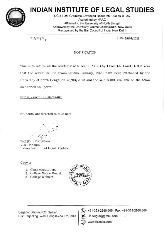 Notice for  Publication of Results