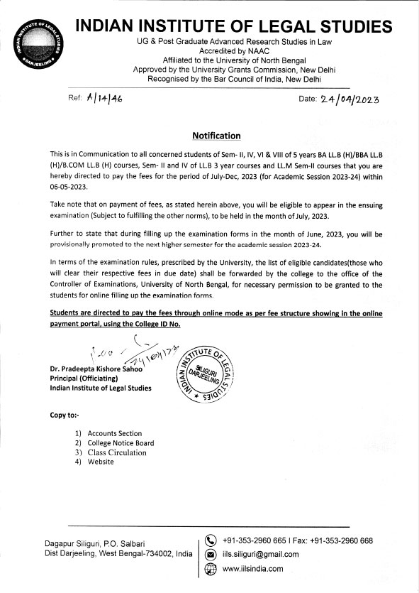 Notice for Fee Payment