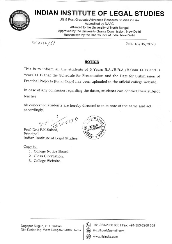 Notice for Schedule of Presentation