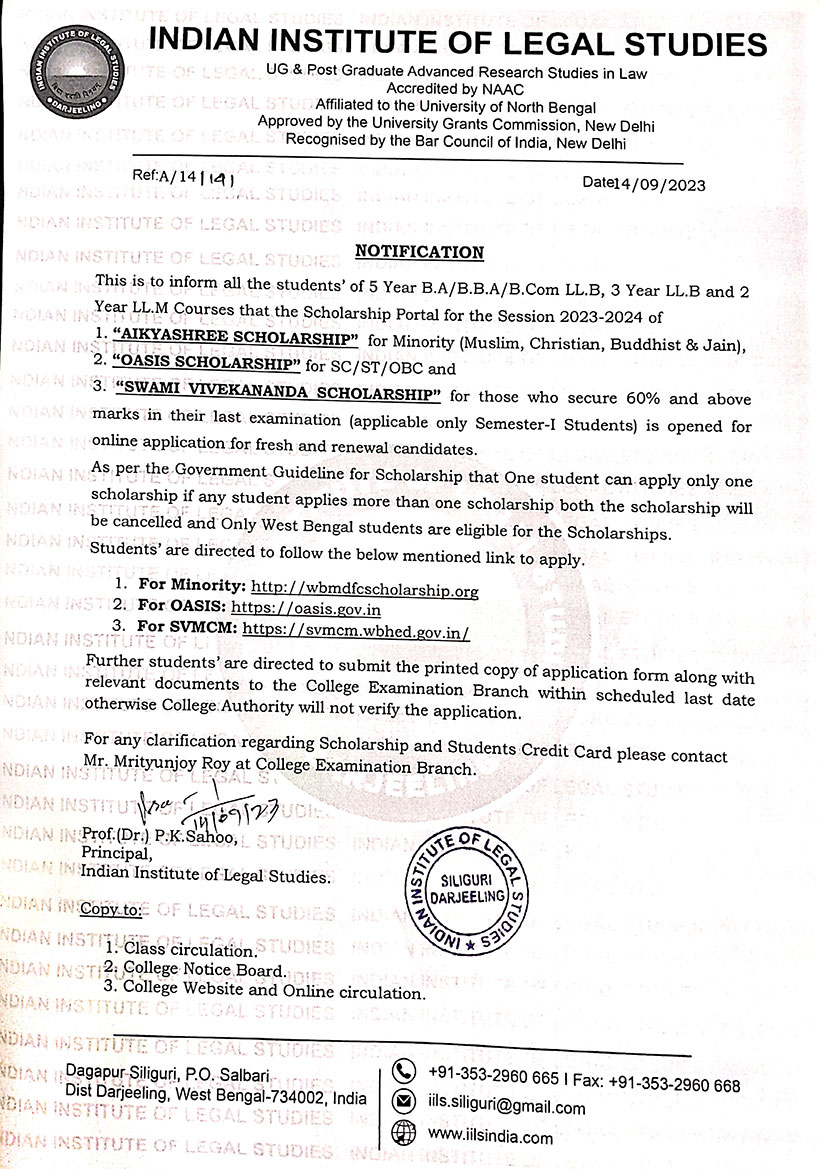 Notice for Scholarship