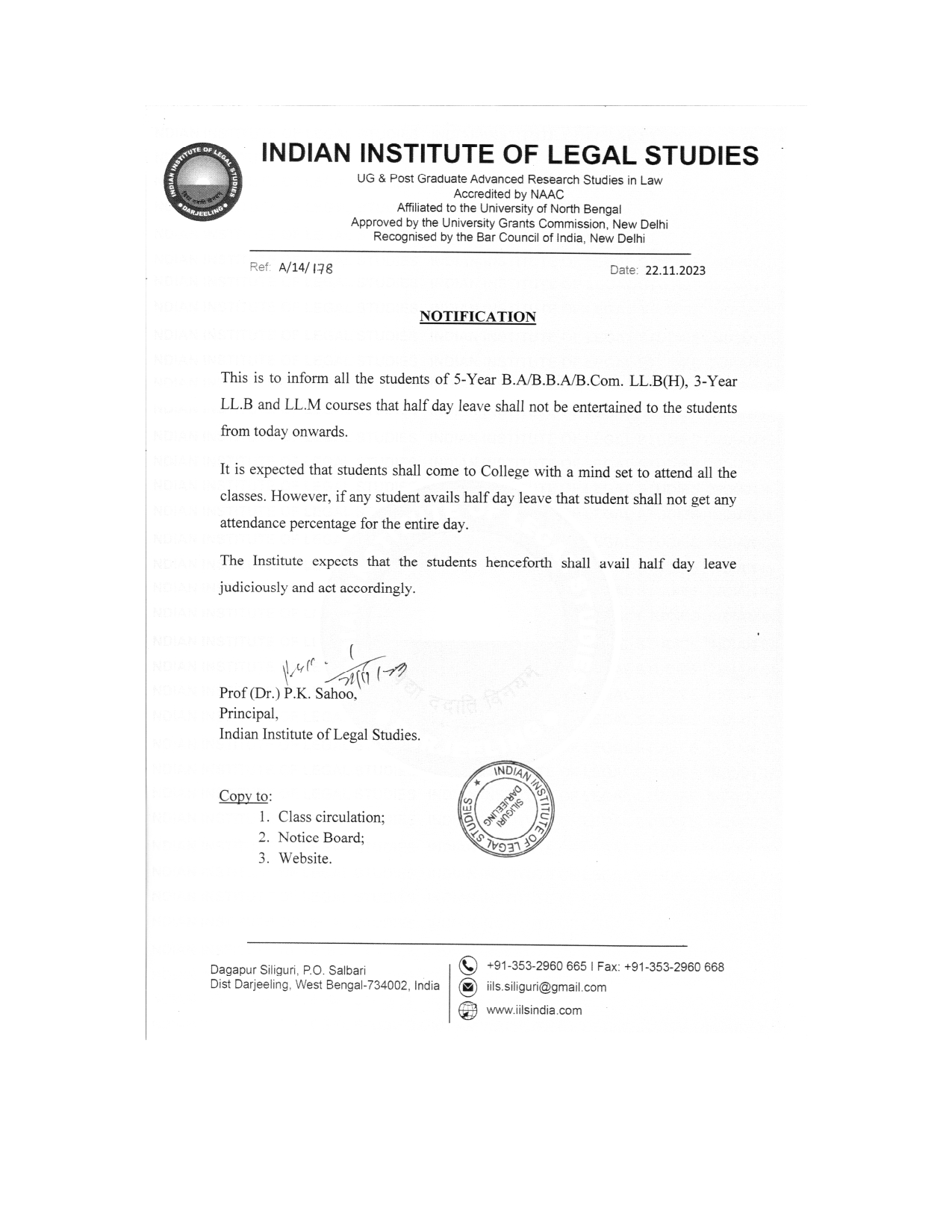 Notice Regarding Half Day Leave