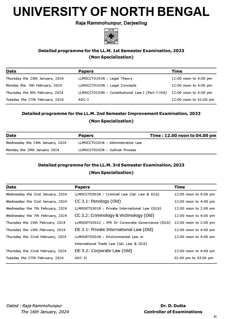 Notice for LL.M. Non Specialisation Programme 2023