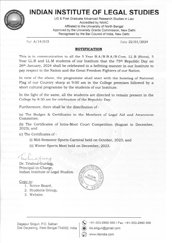 Notice for 75th Republic Day Celebration