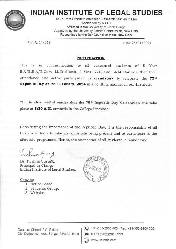 Notice for 75th Republic Day Celebration