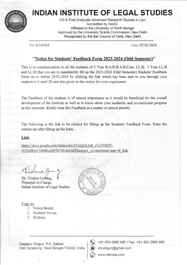 Notice for Students Feedback