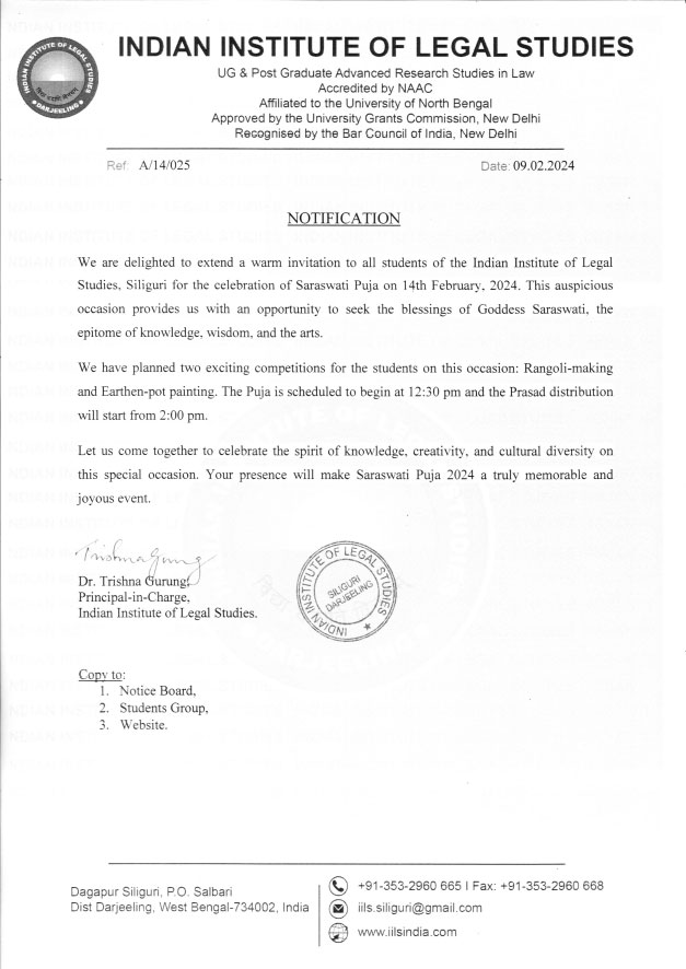 Notice for Saraswati Puja
