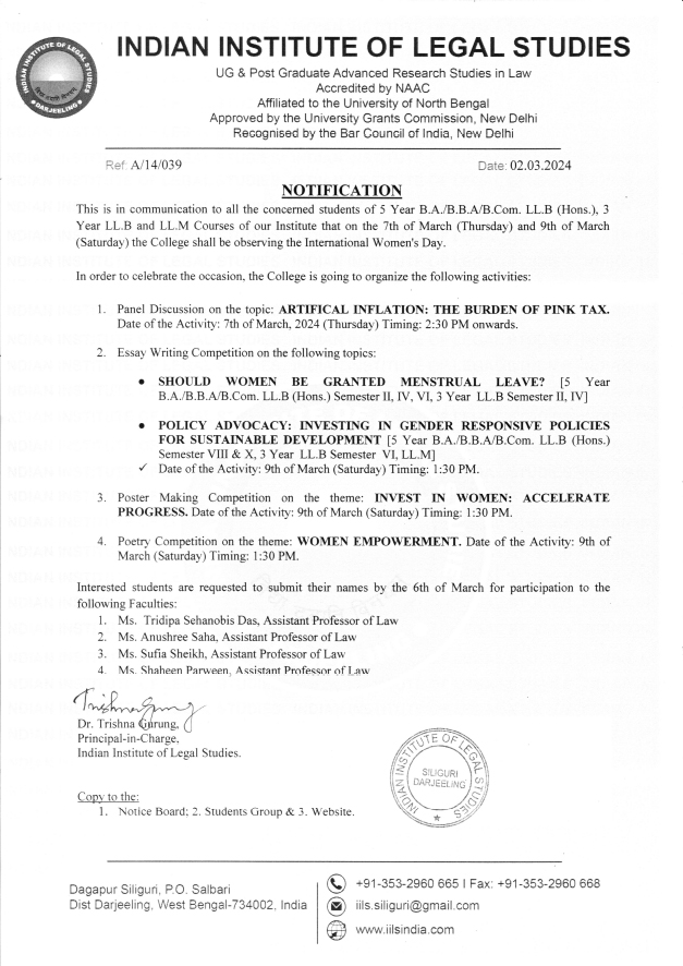 Notice for International Women's Day Observation - 2024