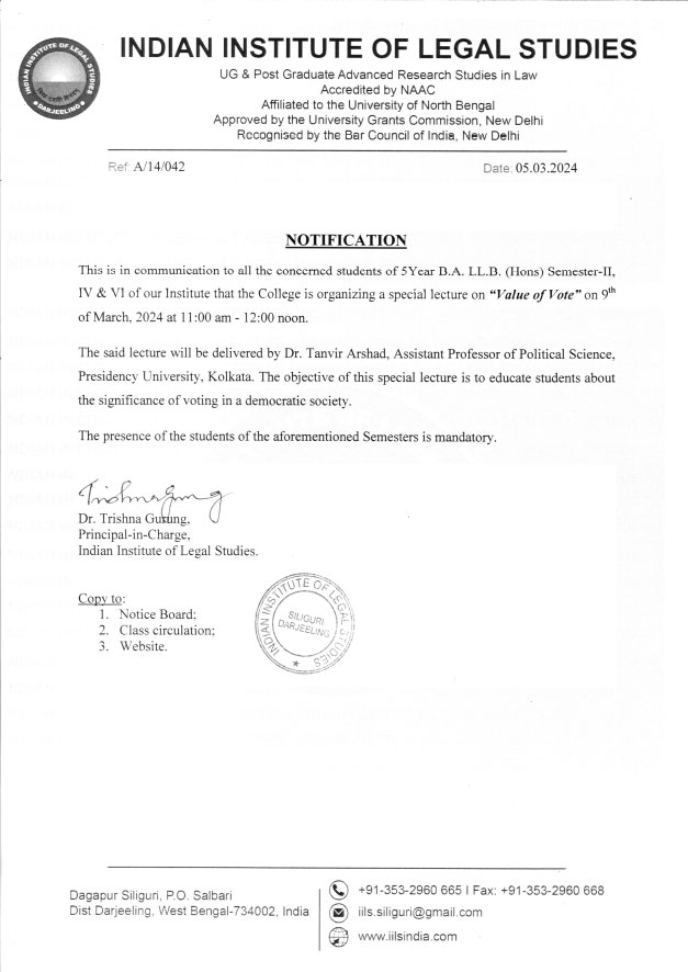 Notice for Special Lecture on 'Value of Vote'