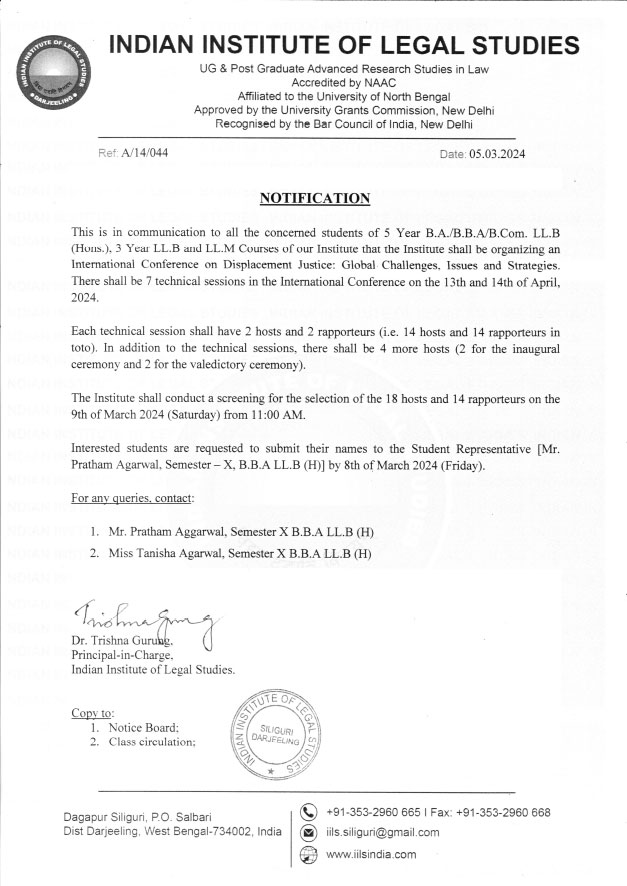 Notice for International Conference on Displacement Justice