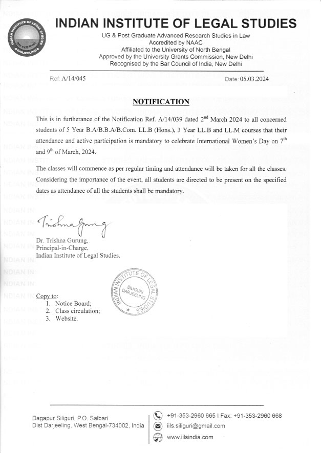 Notice for International Women's Day Celebration