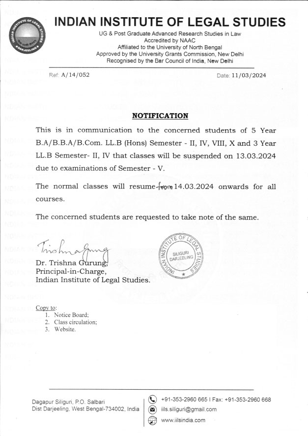 Notice for Class Suspension on 13-03-2024