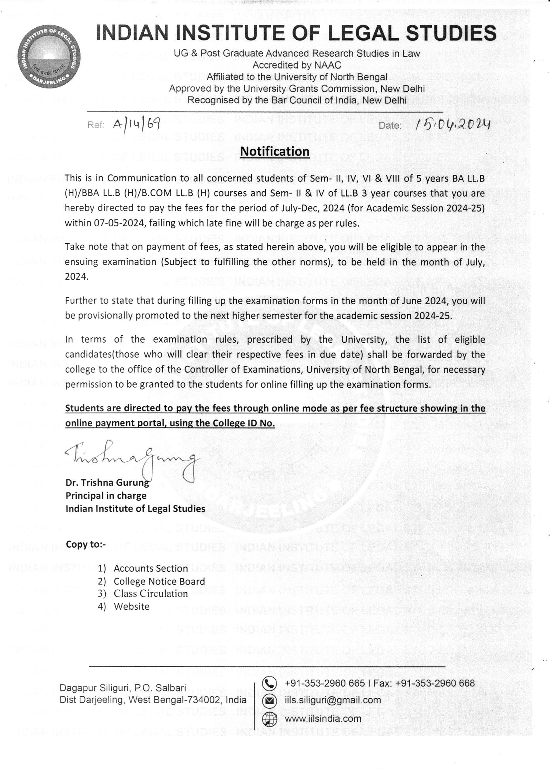 Notice for Fee Payment