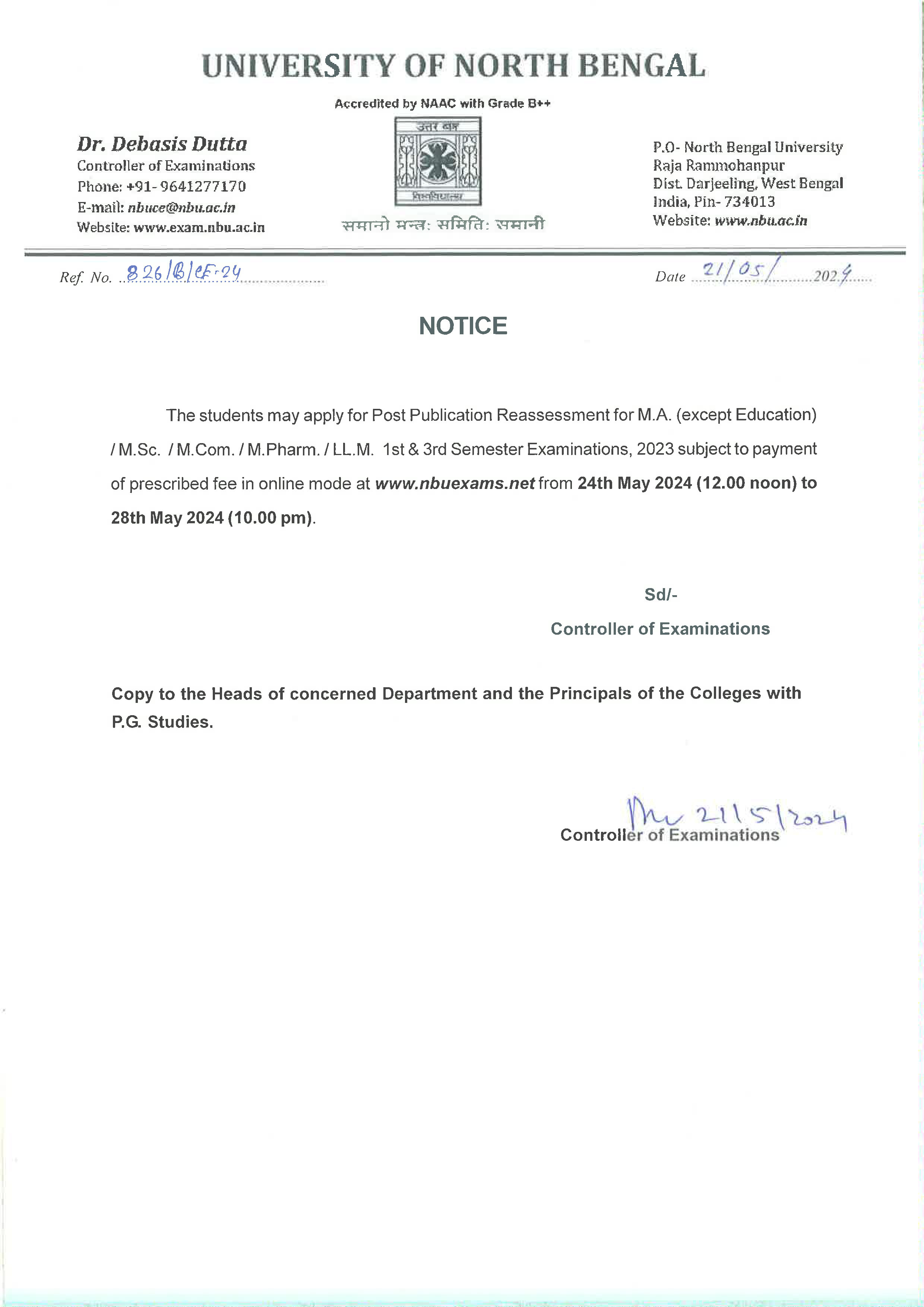 NBU Notice for LL.M Reassessment