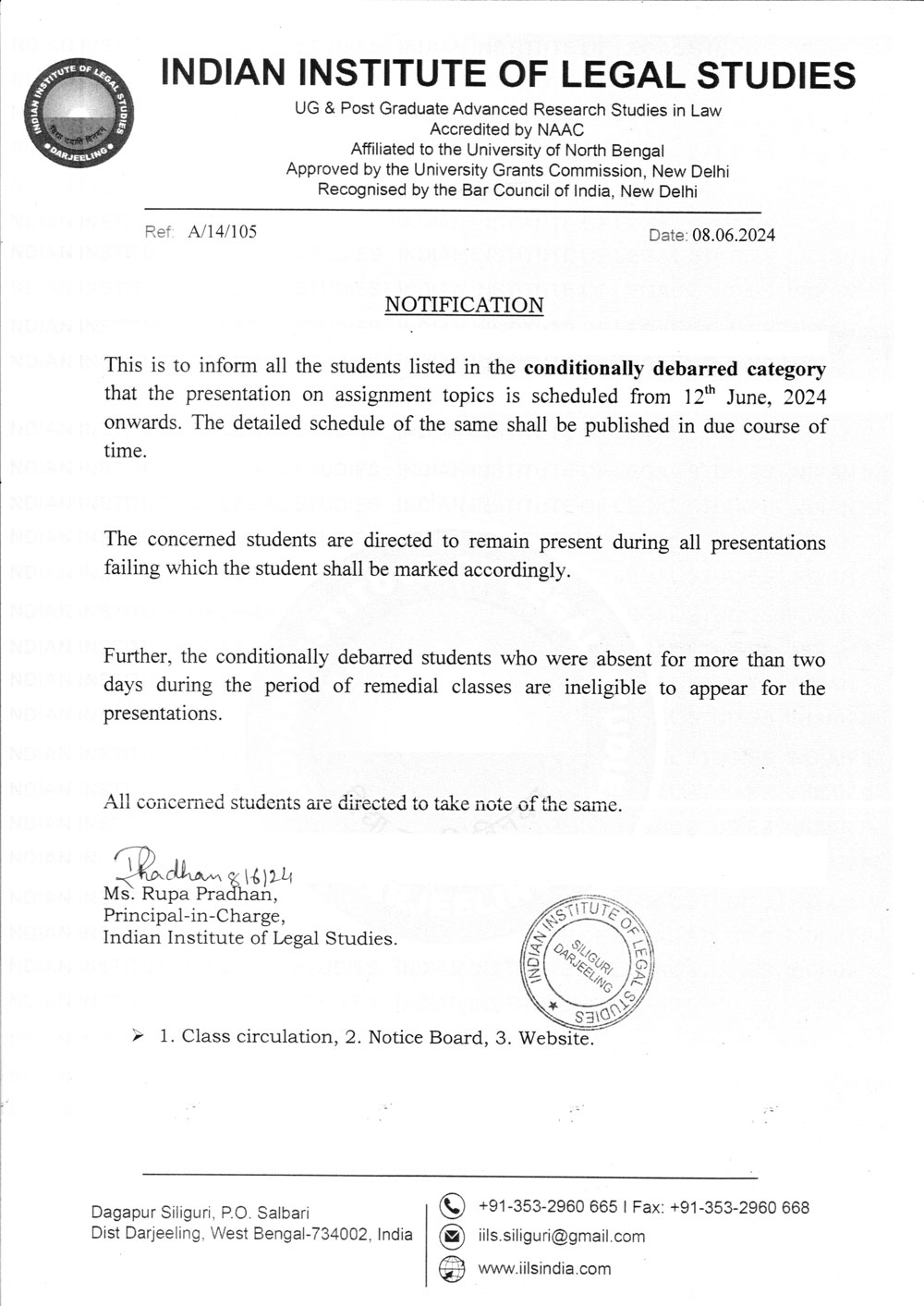 Notice Regarding the Presentation on Assignment Topics