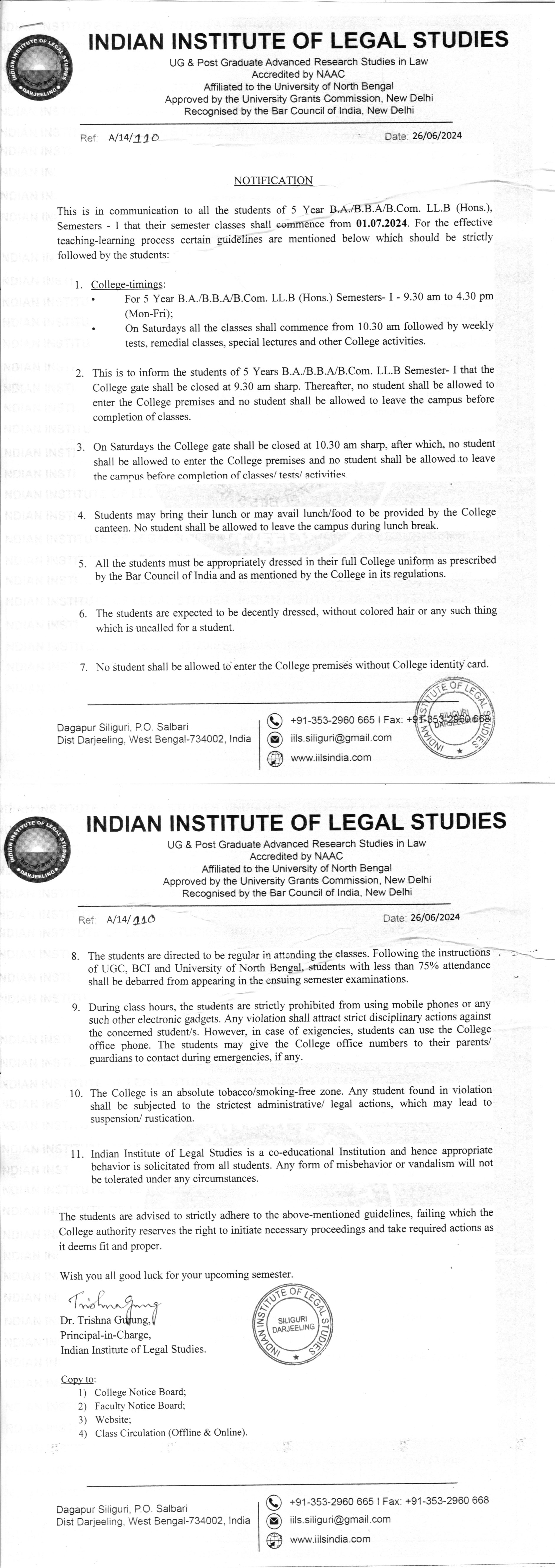 Guidelines (Commencement of Classes 1st Semester)