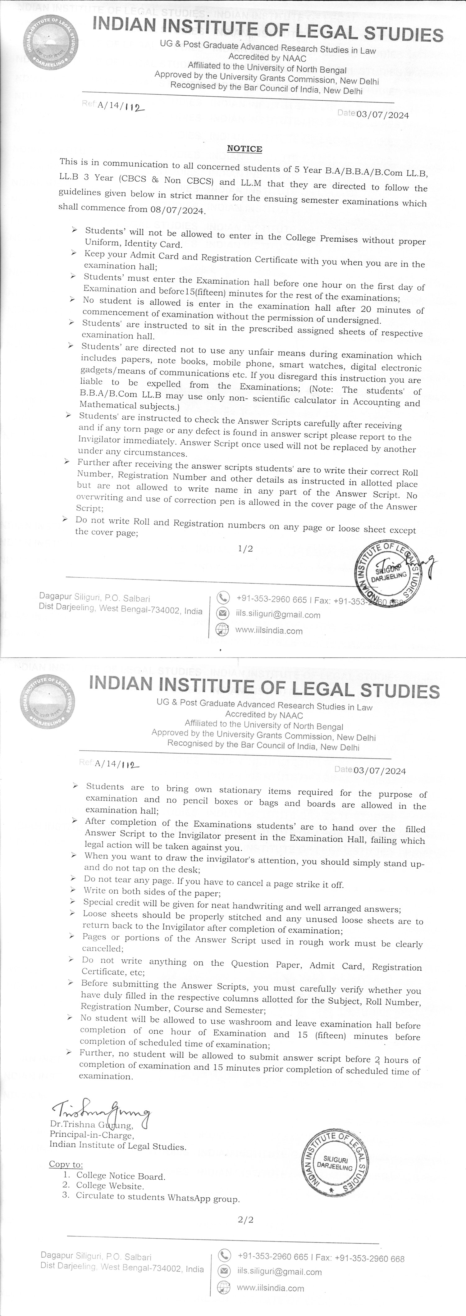 Exam Guidelines for Students