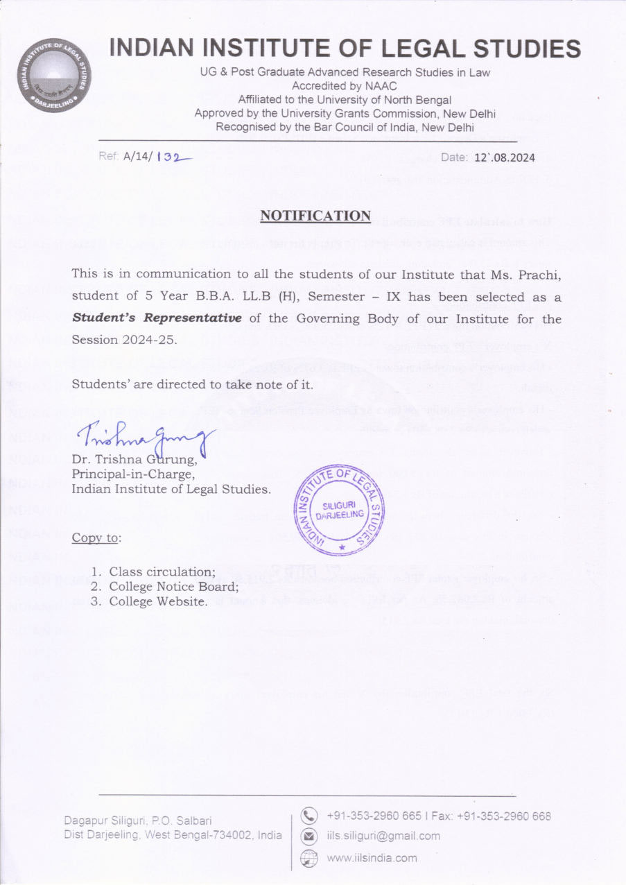 Notification of Student Representative