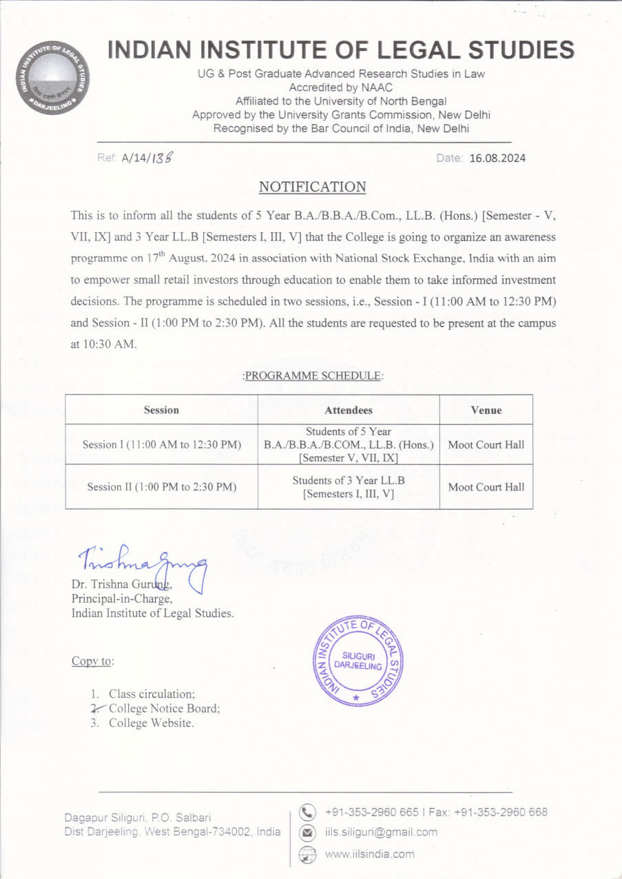 Notification of Awareness Programme with NSE
