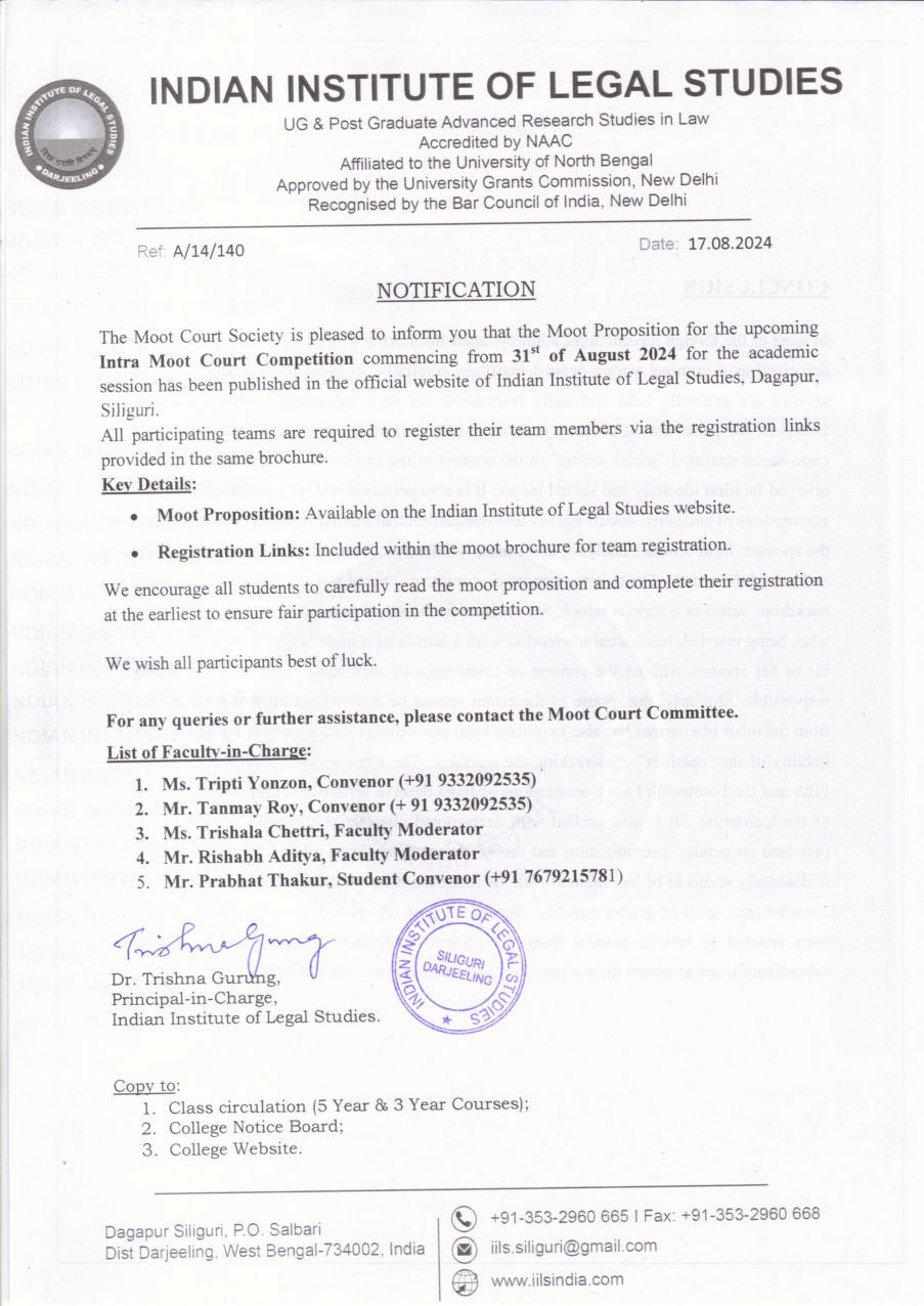 Notification of Intra Moot Court Competition, 2024