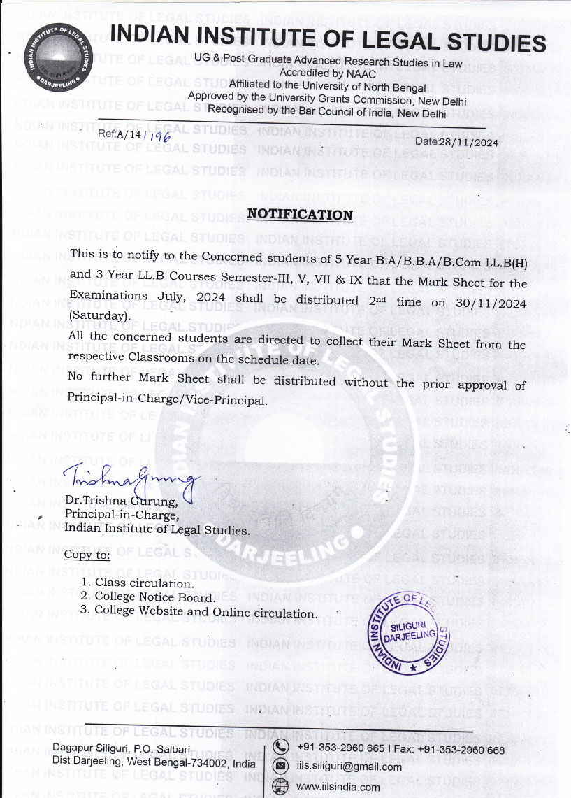 Notification for 2nd Time Marksheet Distribution
