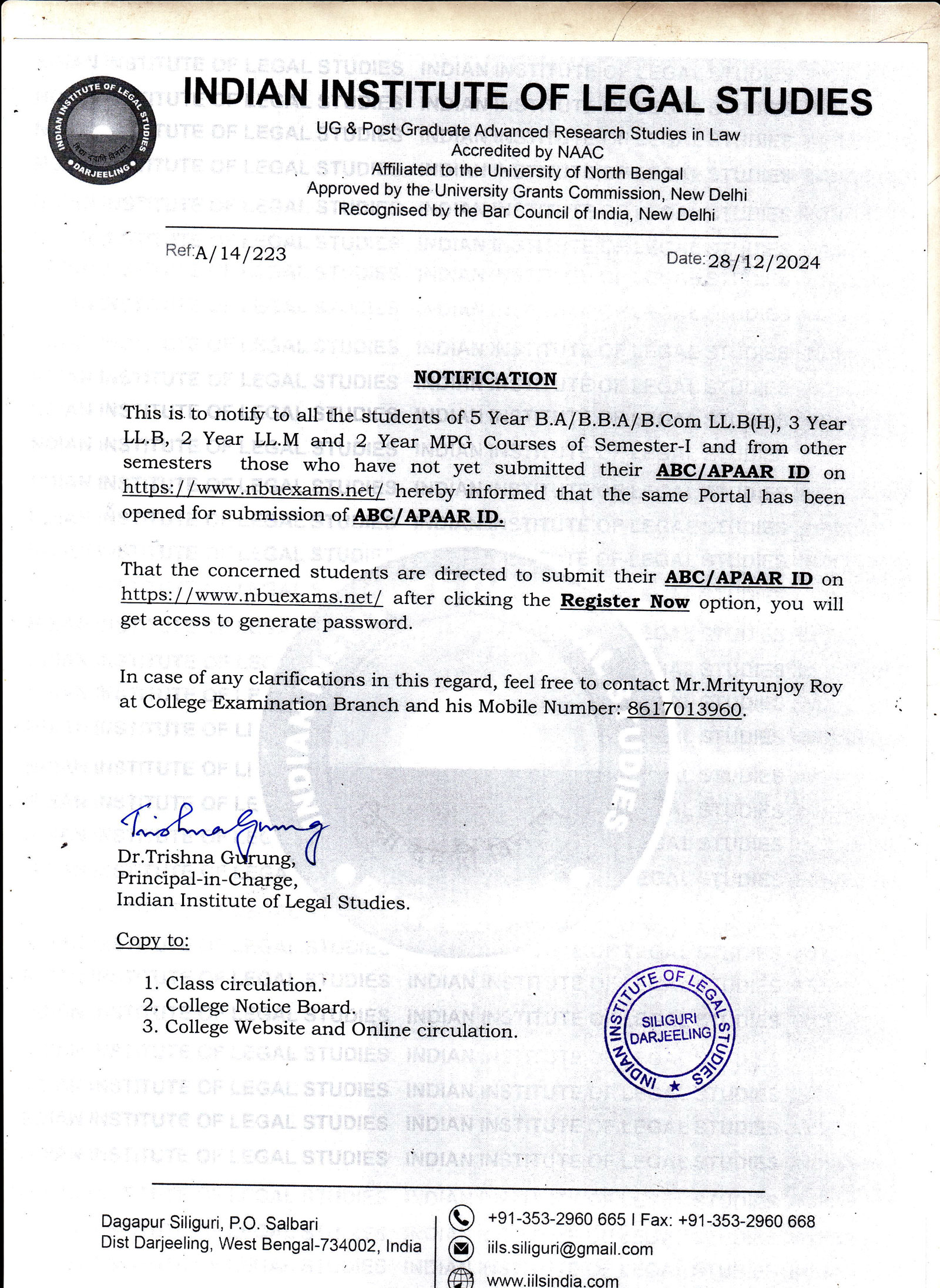 Notice for ABC-APAAR ID