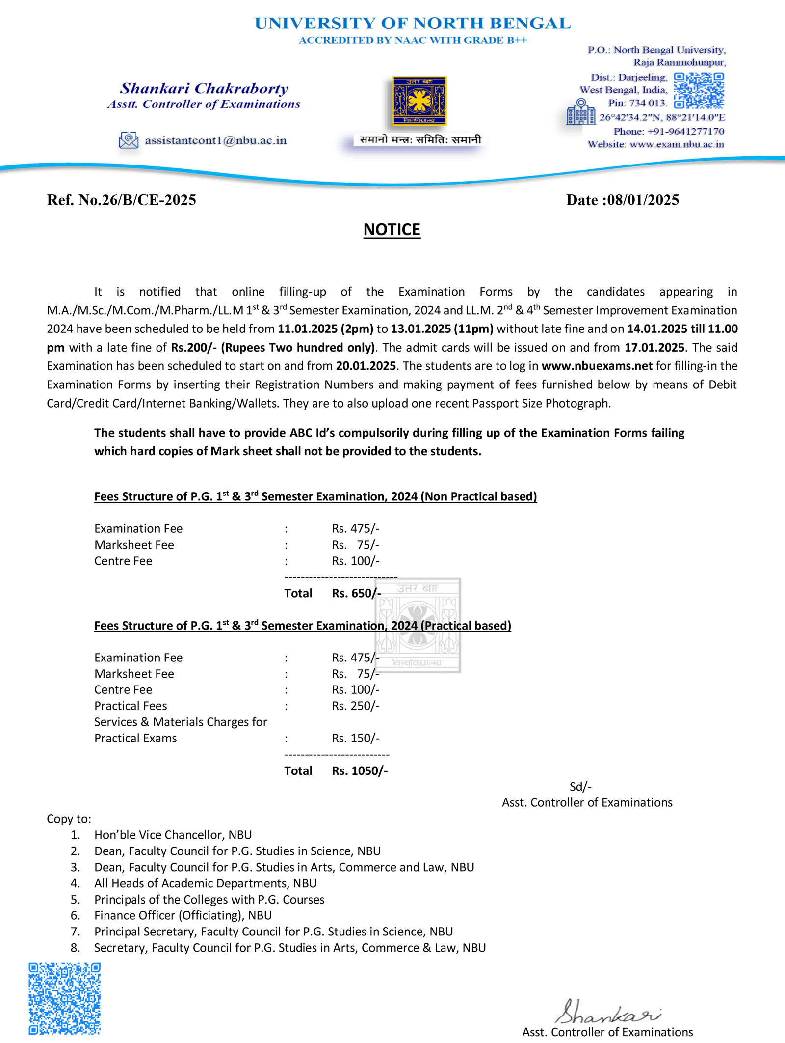 LL.M Form Fill up Notice for January, 2025 Examinations