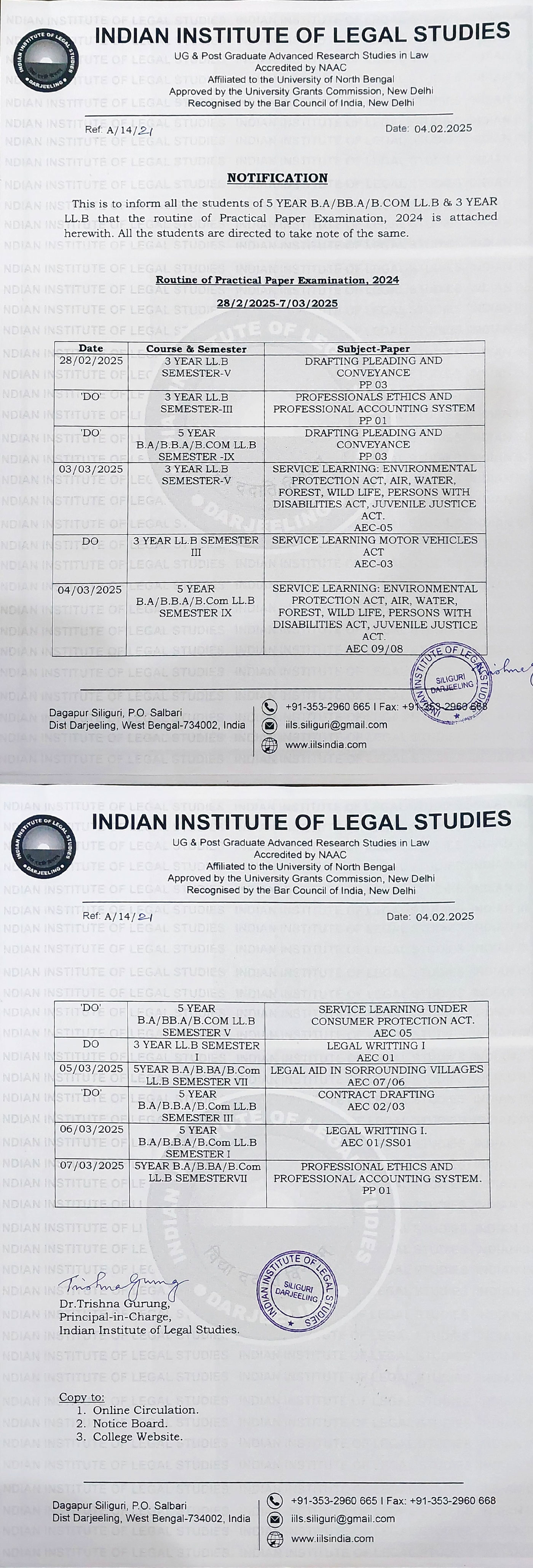 Notice for Practical Paper Examination