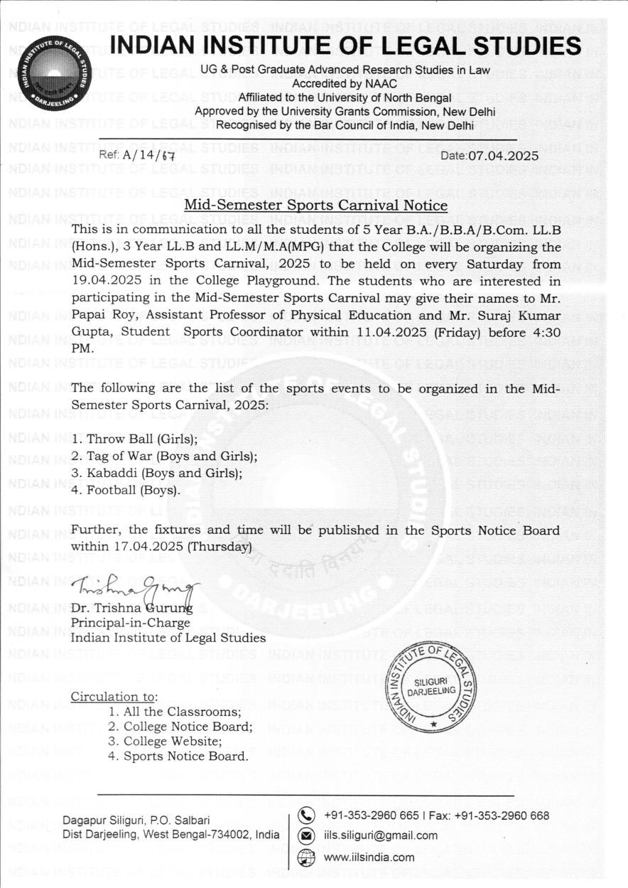 Mid-Semester Sports Carnival Notice
