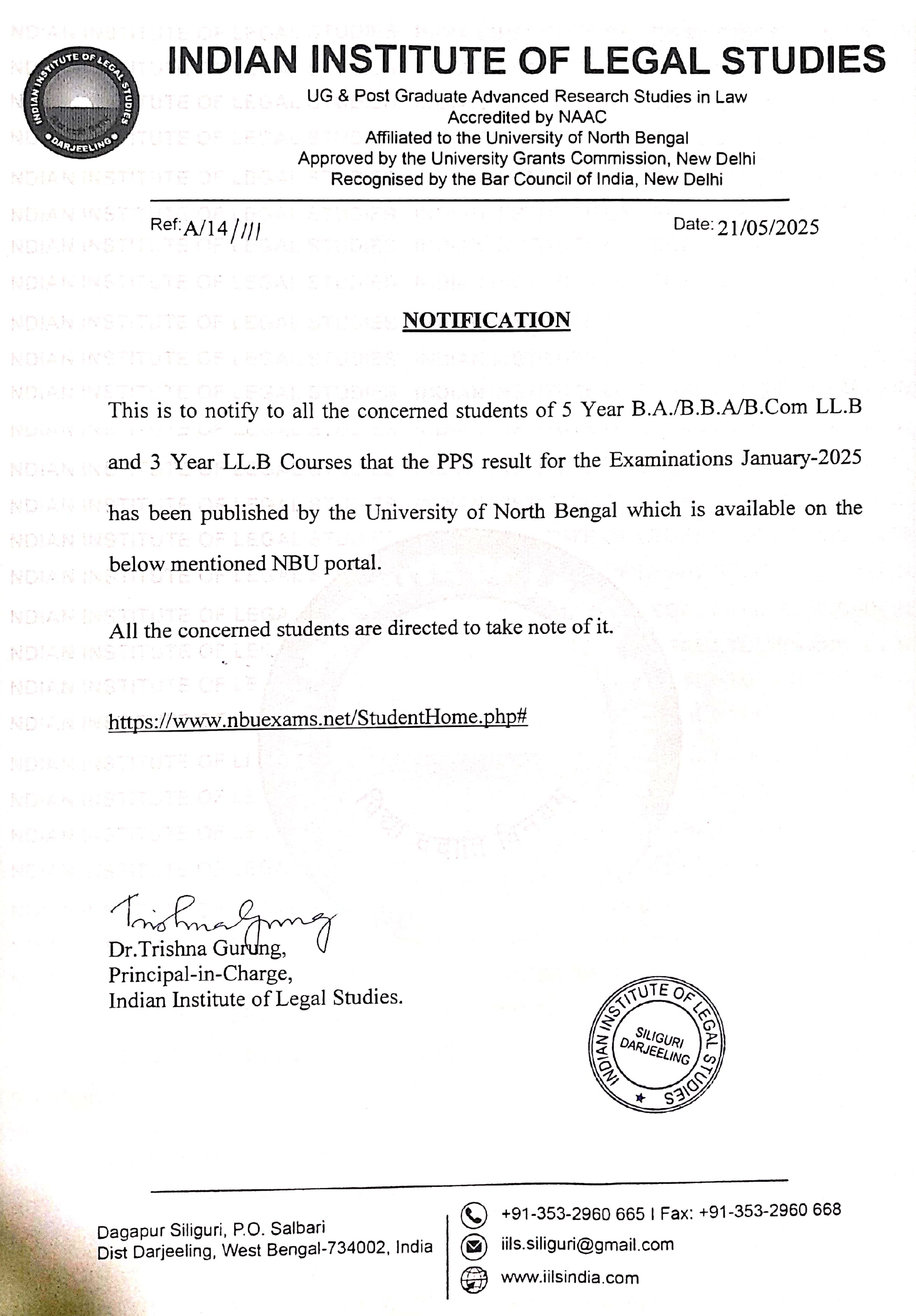 Notice for PPS Result