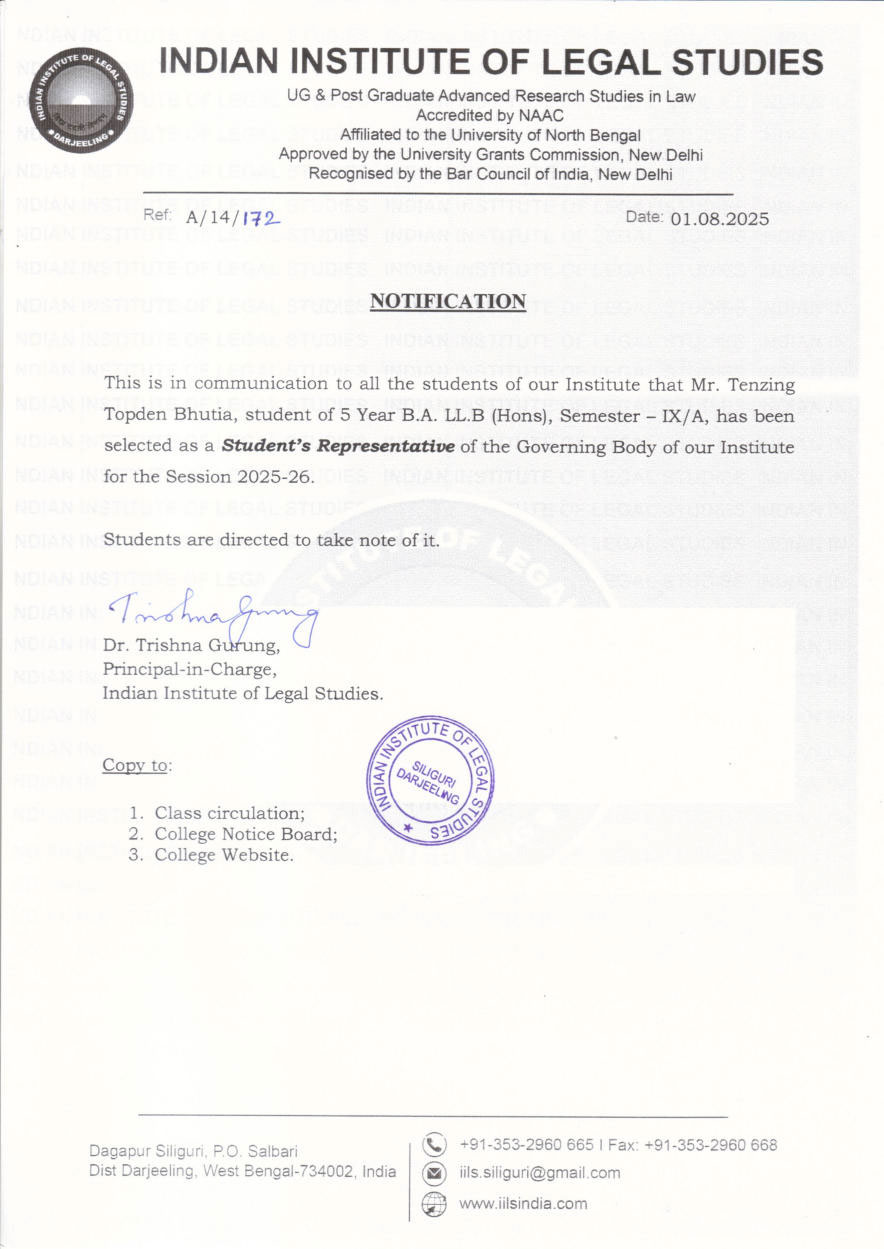 Notice Regarding Student Representatives for the Session 2025-26