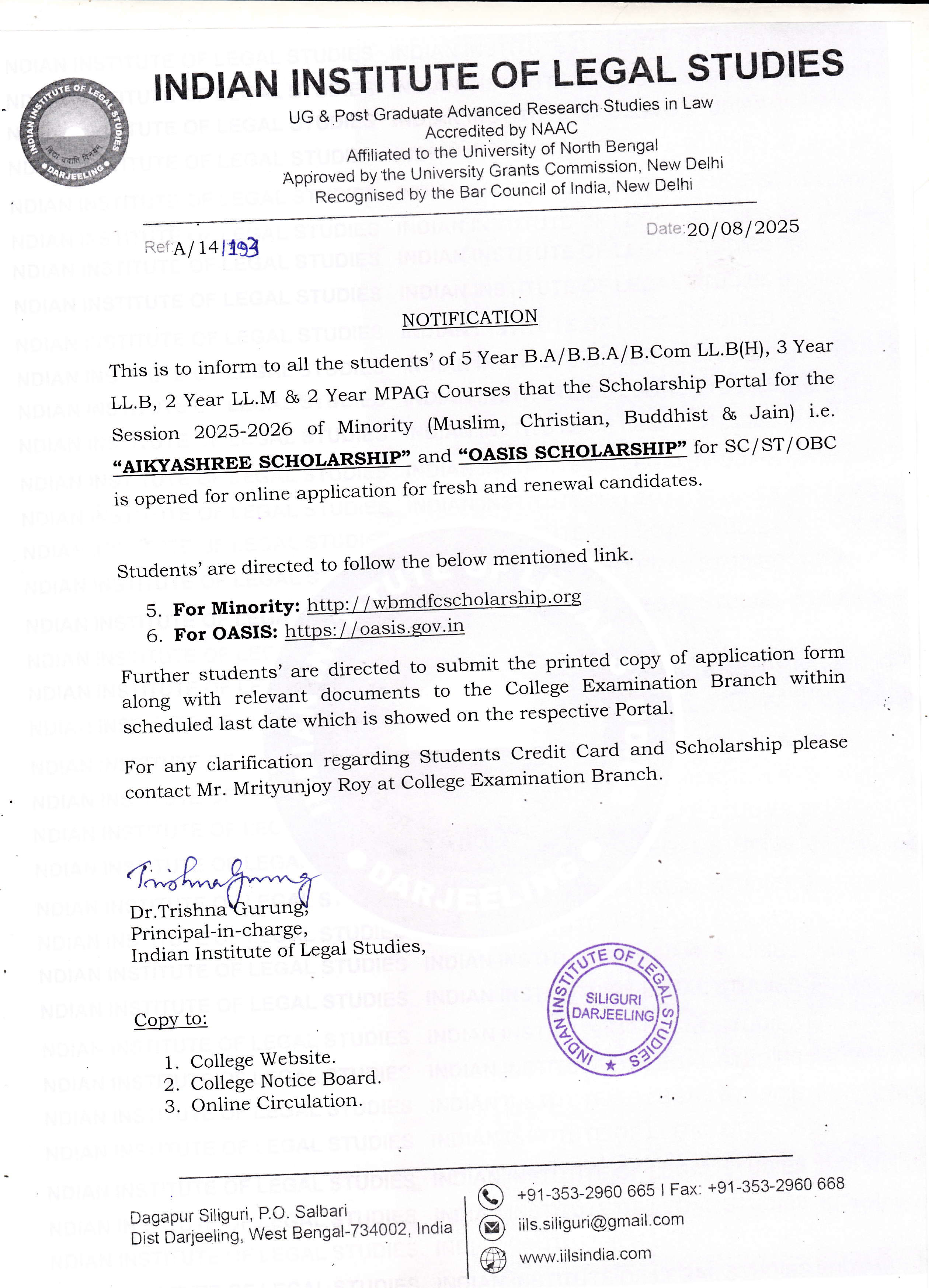 Notice for Scholarship