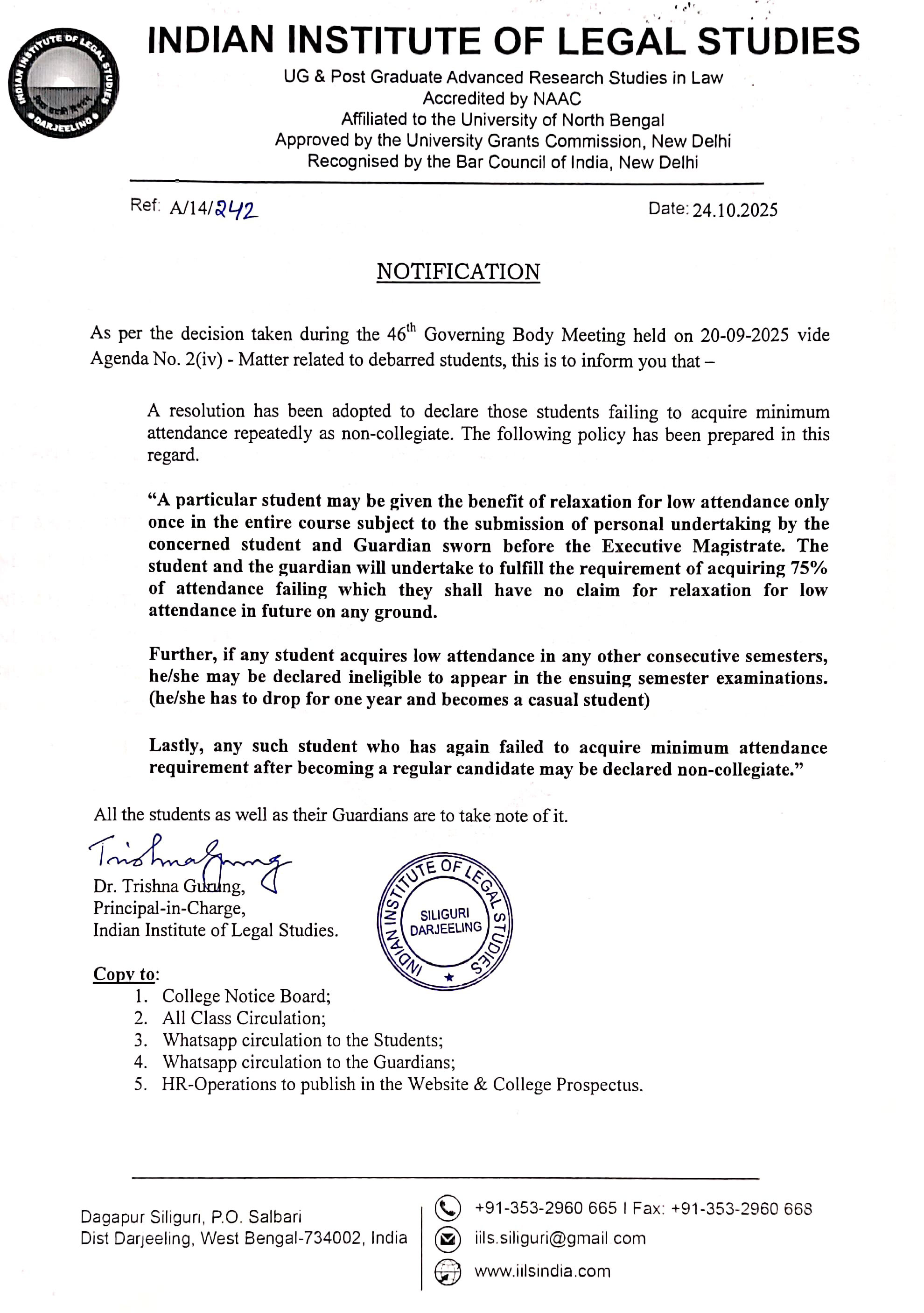 Notice Regarding the Non-Collegiate Policy