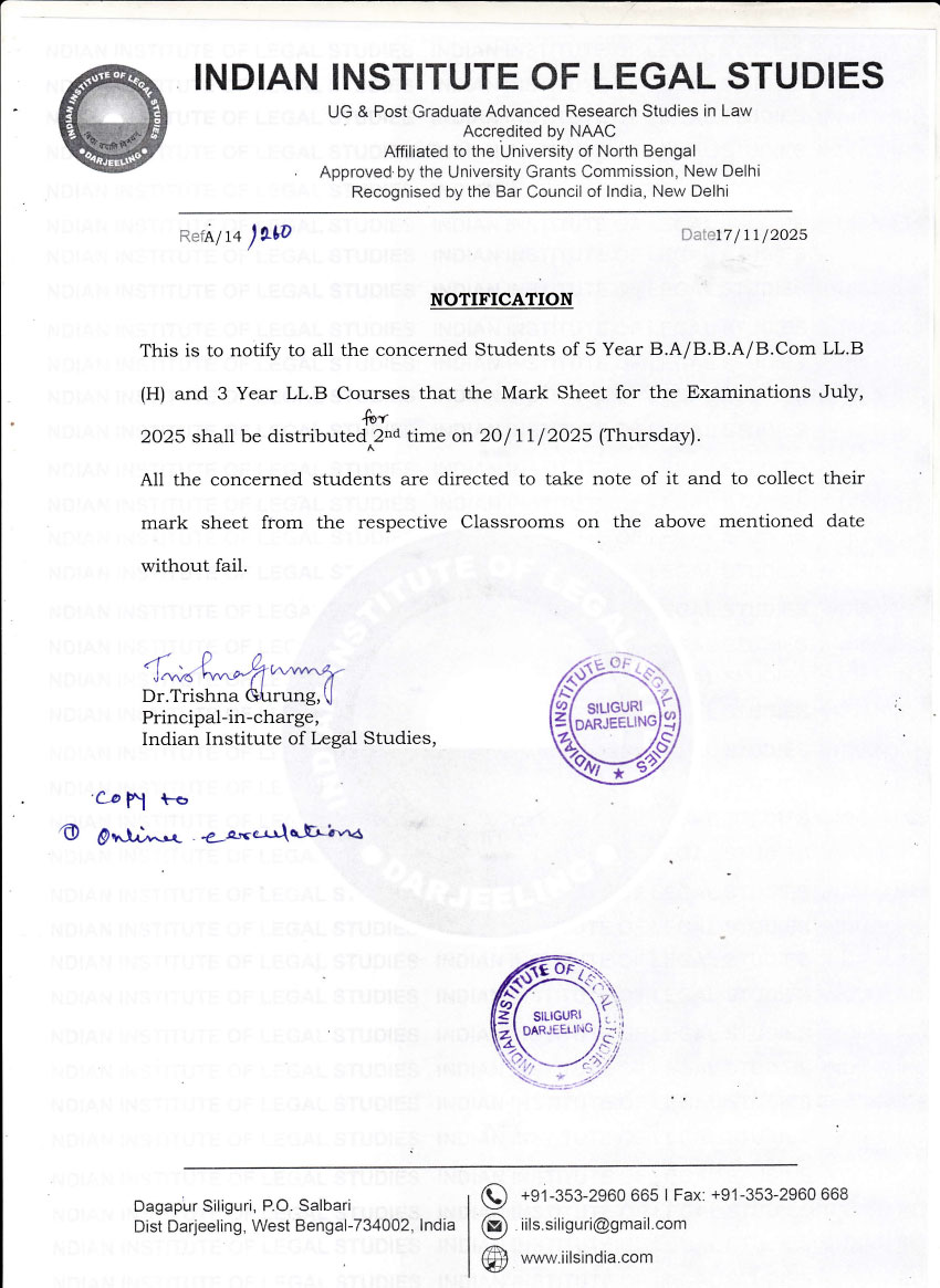 Notice for 2nd Time Marksheet Distribution