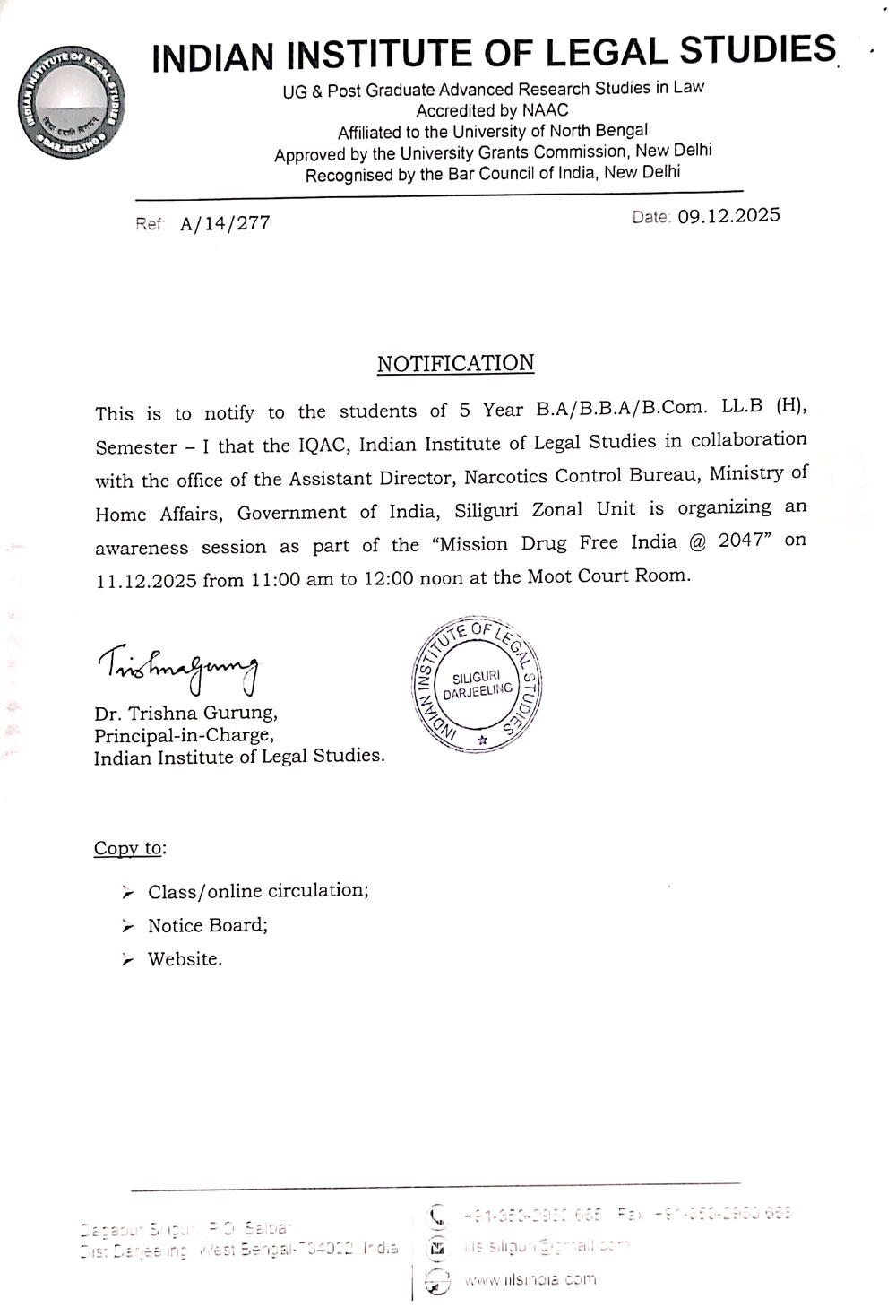 Notice for Awareness Session on Mission Drug Free India @ 2047