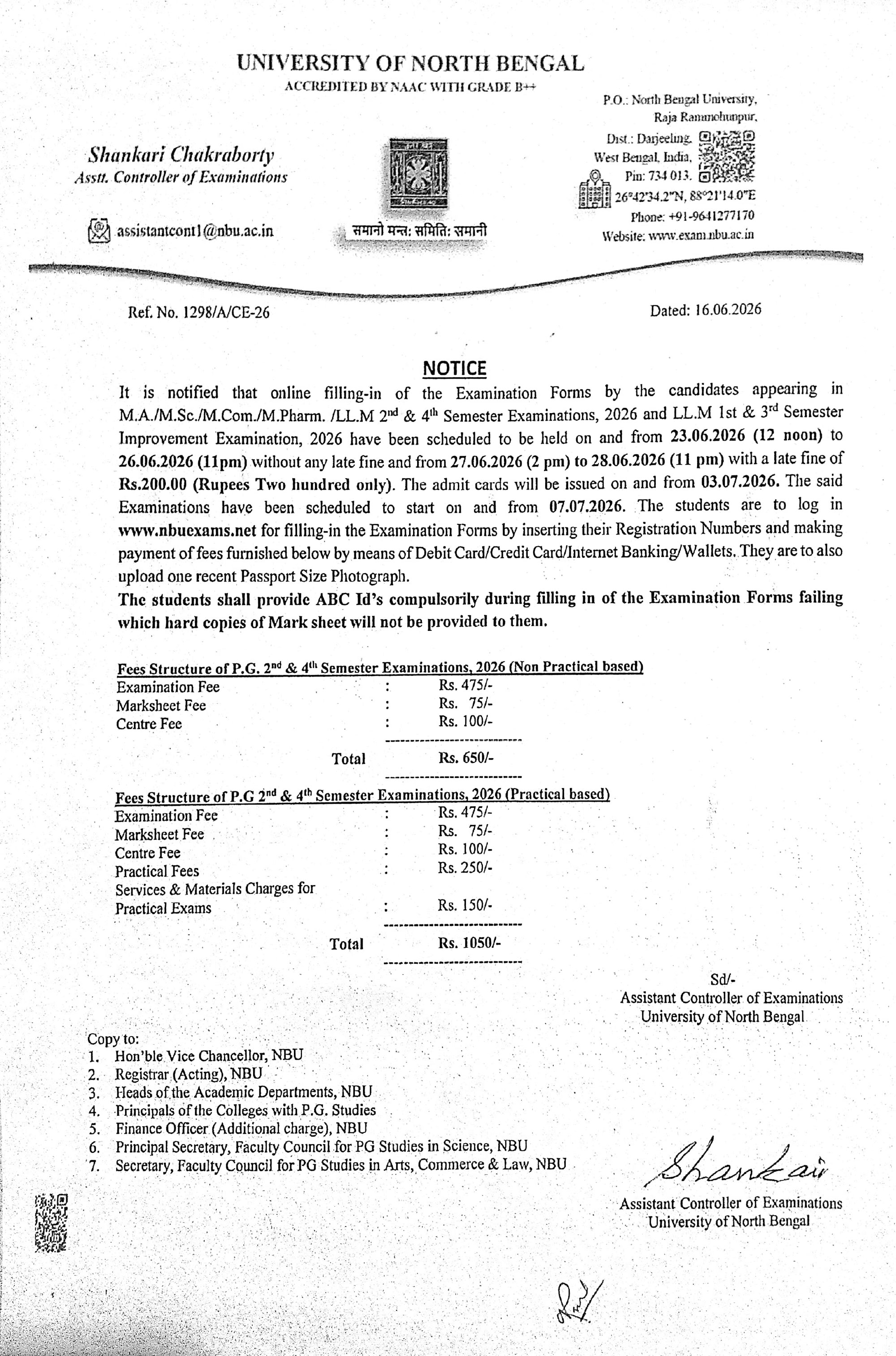 Notice for LL.M. & MPAG Examination Form Fill-Up
