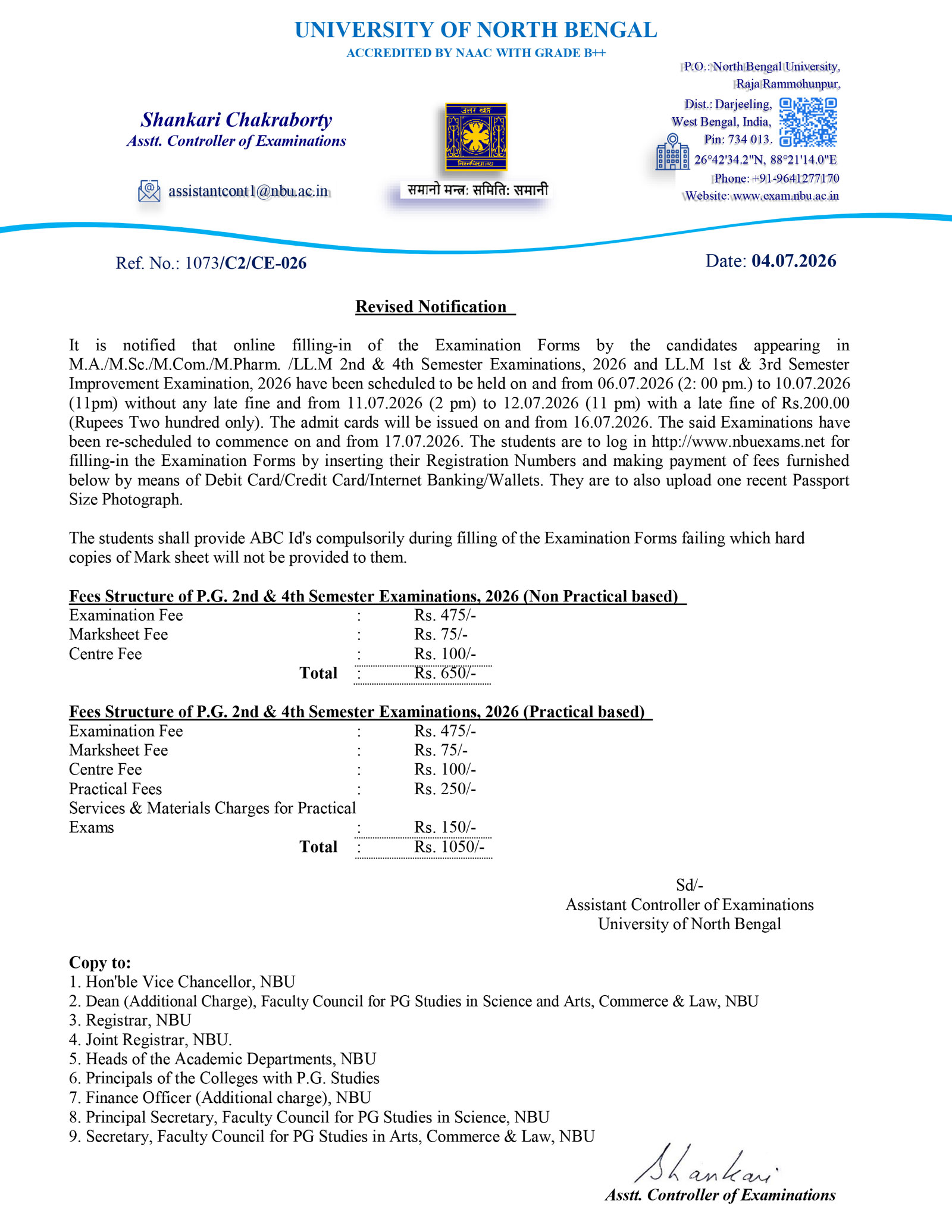 Revised Examination Form Fill Up Notice of LL.M & MPAG