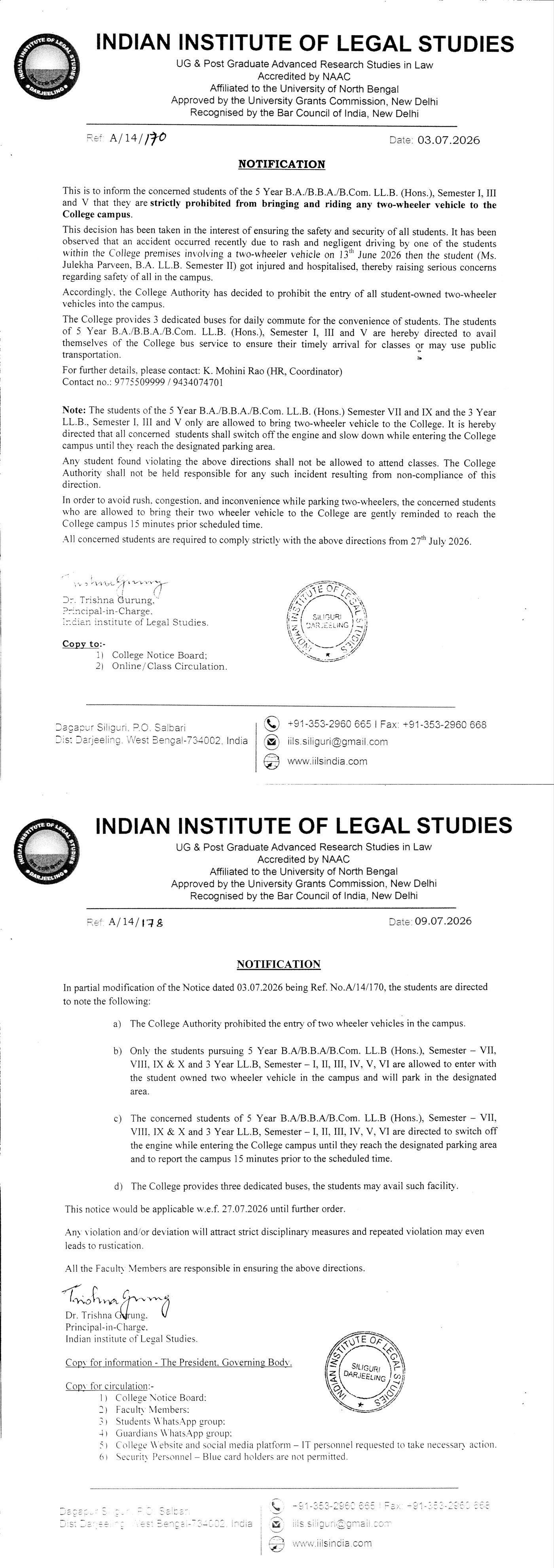 Two-Wheeler Vehicle Notice