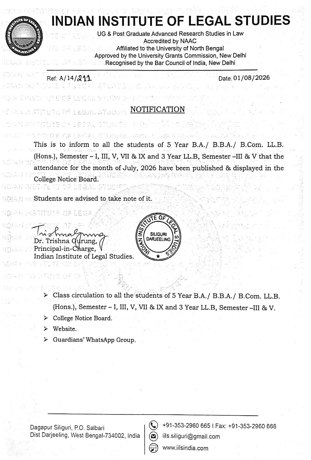 Notice Regarding the Publication of Attendance for July 2026