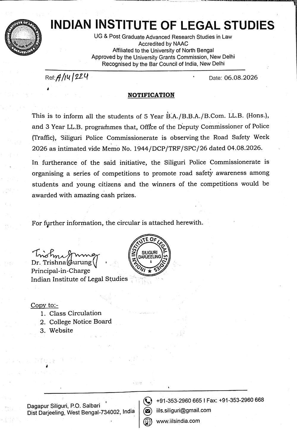 *Notice for Road Safety Week Celebration