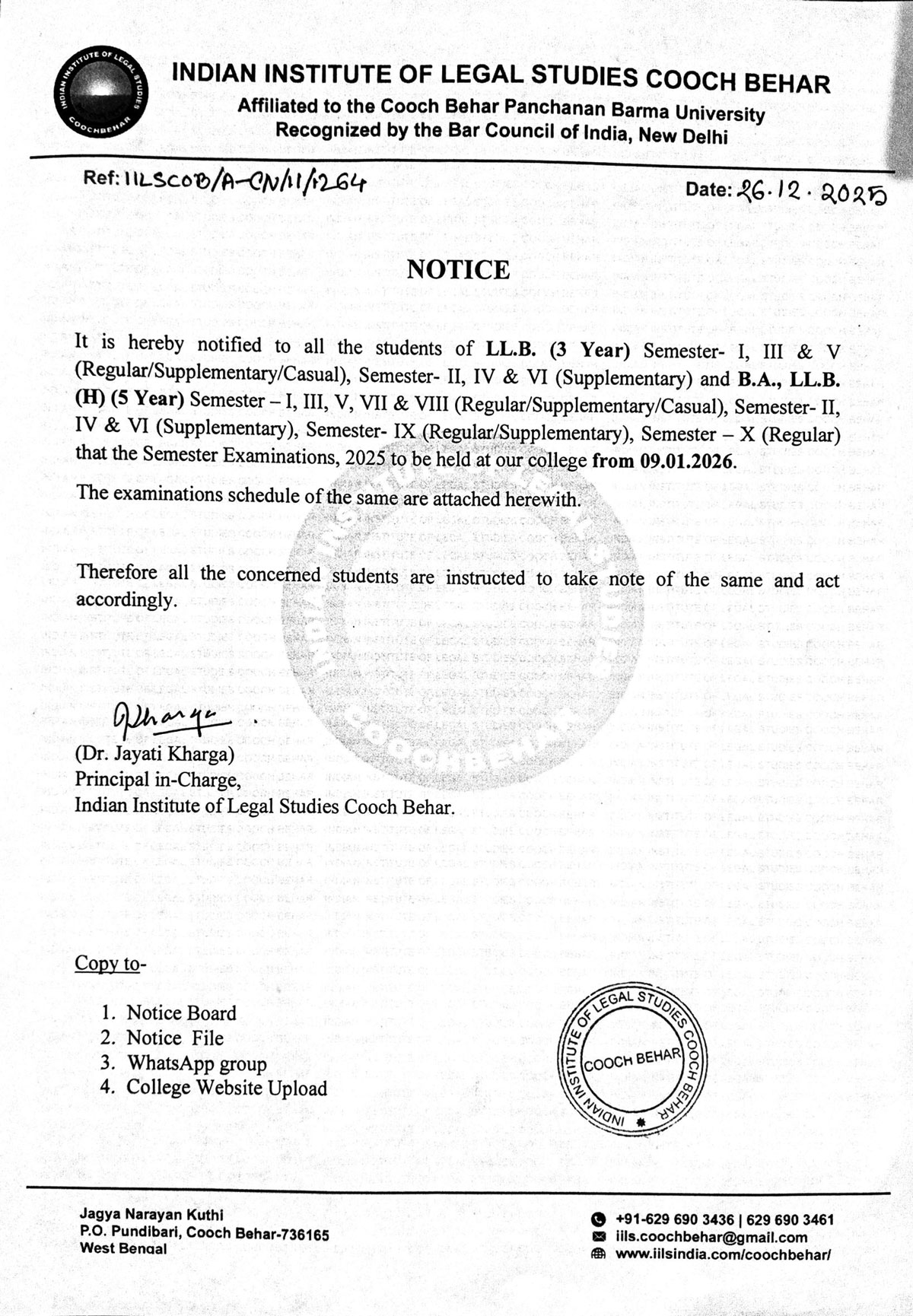 *Notice for Examination Schedule