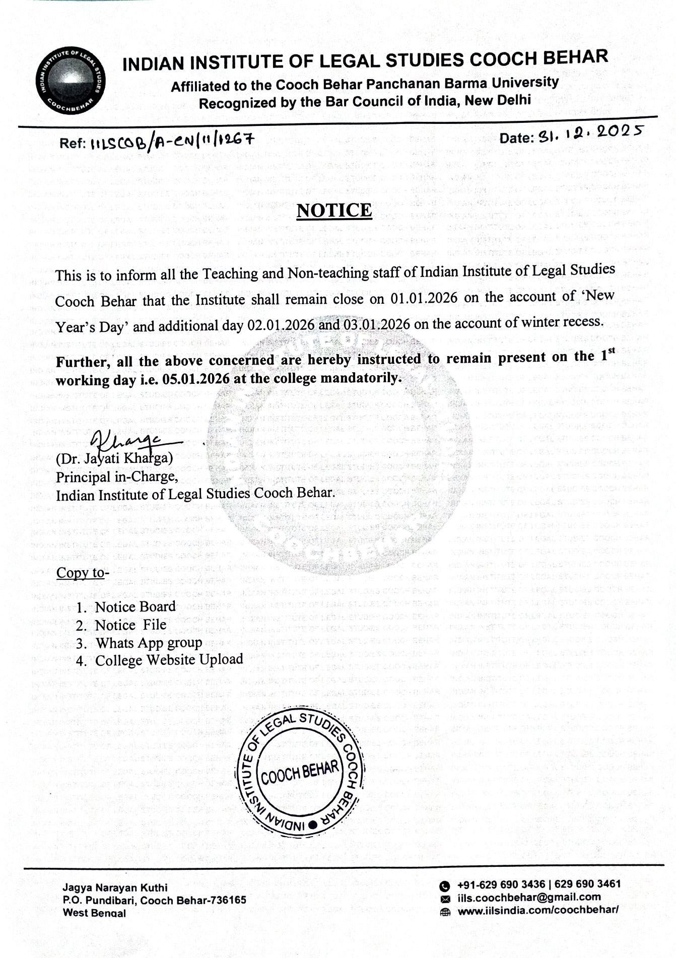 Holiday Notice for New Year's