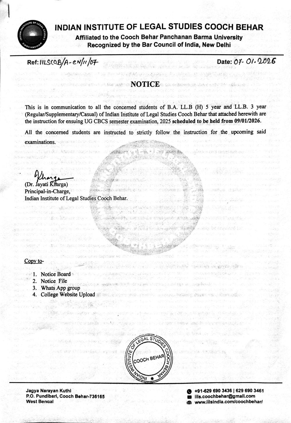 *Notice for Examination Instruction