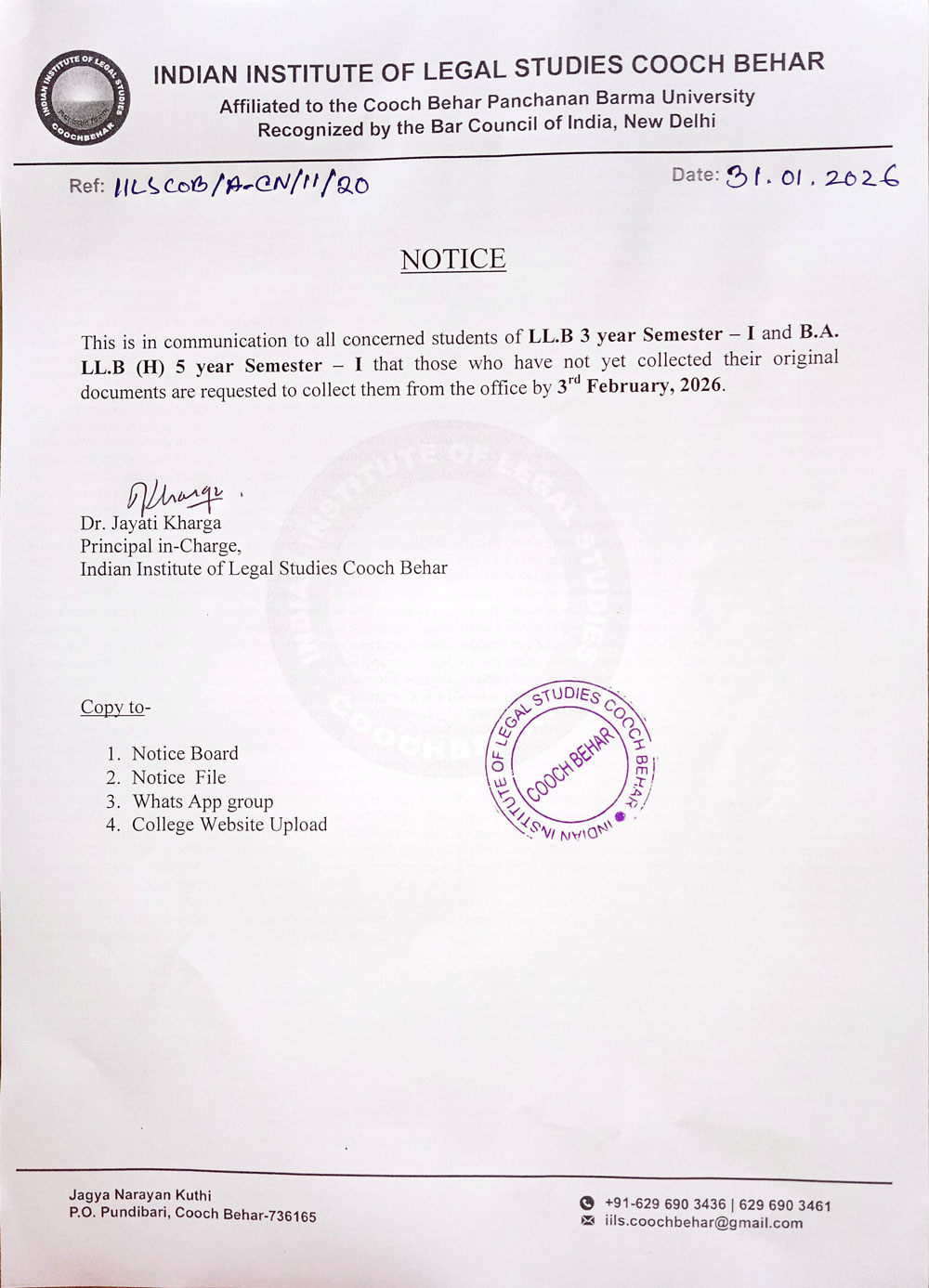 Notice for Collect Original Documents