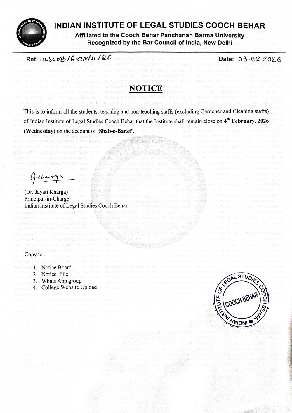 Notice for Shab-e-Barat