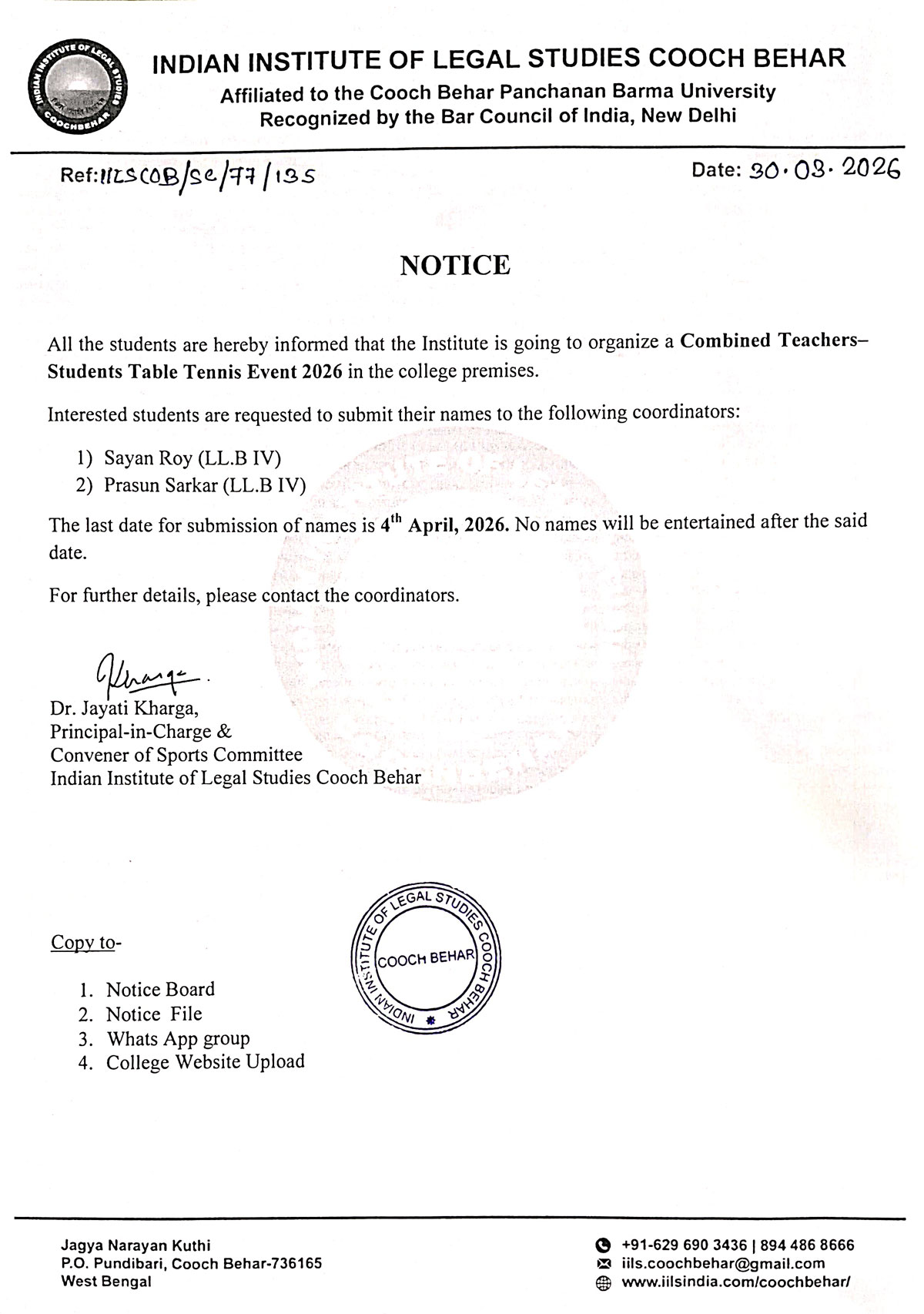 Notice for Sports